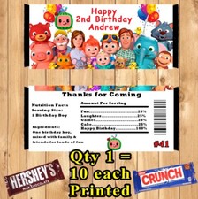 CoCo Melon Birthday 10 ea Candy Bar Wrappers or Favor Thank You Tags Personalize