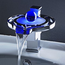 LED Bathroom Faucet Round Ball Chrome Waterfall Deck Mount Mixer Taps