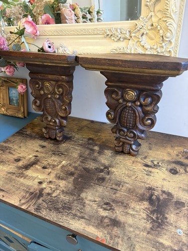 Pair vintage hand carved solid - hand,