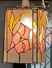 VINTAGE STAINED GLASS AND BRASS CEILING/HALL LAMPSHADE