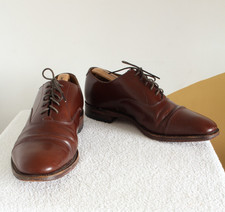 Loake Oxford UK 8 shoes brown leather stitched sole lace up toe cap England