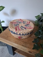 Large round sewing basket boho