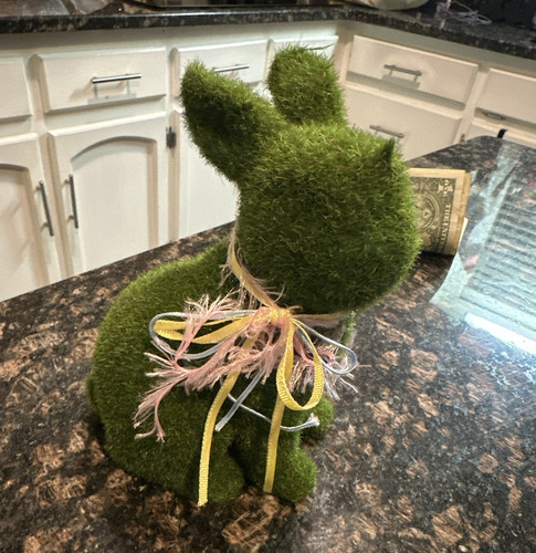 Green flocked bunny rabbit - flocked,