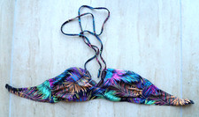 LADIES MATALAN SIZE 10 MULTICOLOURED PADDED HALTER NECK BANDEAU BIKINI TOP