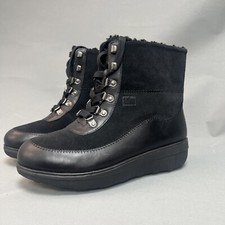 Fitflop mukluk II ankle boot uk 6 black leather lace up comfort shearling lined