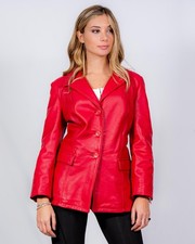 Women red leather blazer - women's,