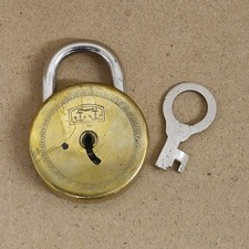 1927 Brass Padlock Curved Key Made by Frederick William Pinson with Key Working