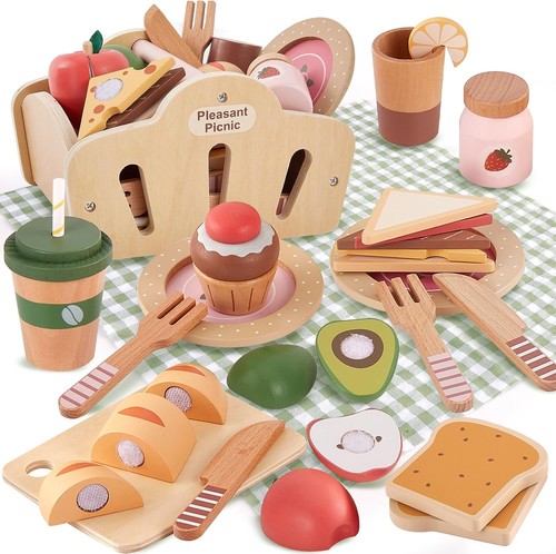 Wooden picnic basket play - wooden, food
