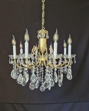 Vintage Italian Chandelier Brass & Crystals Ceiling Light 8 Arms Ø 57 cm