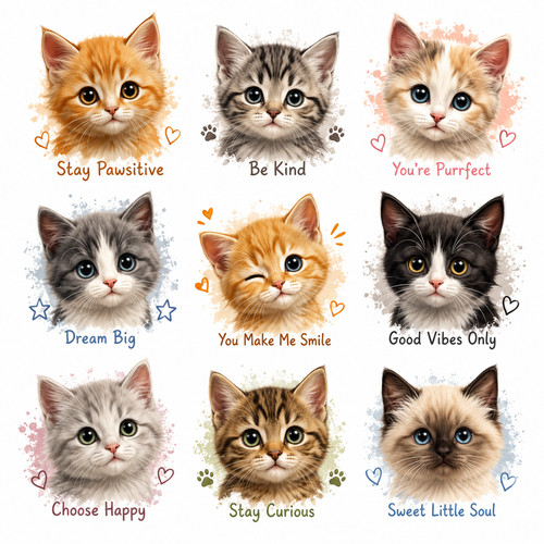 Cute cat faces dtf - cat,