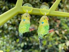 NEON parrot EARRINGS cool yellow glitter kawaii fun cute quirky unusual gift for