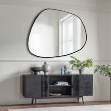 Modern Black Metal Frame Minimal Abstract Chic Elegant Decor Pebble Wall Mirror
