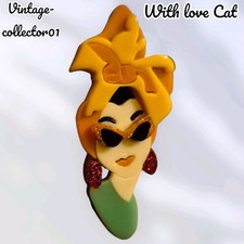 Modern Acrylic Handmade BROOCH 3D 50s Tropical Carmen Miranda lady Girl BN