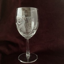 1x Large Etched (Rose) Wine Drinking Glass With Long Stem & Base 250 ml Capacity