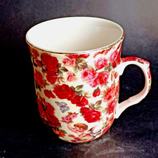 Coffee Tea Cup Mug Floral Chintz Shabby Cherub Cottage Core Cabbage Rose 4"