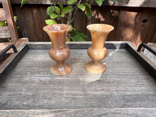 Pair caramel onyx bud vases - of,