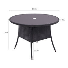 105CM Rattan Glass Table Outdoor Garden Patio Dining Tables with Parasol Hole UK