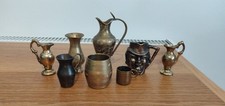9 Vintage Brass Metal Miniature Jugs Barrel Cup Mug Toby Jug Vase Ewer dipper