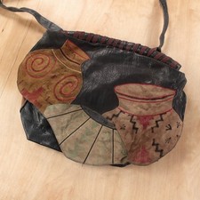 vtg usa CARLOS FALCHI leather suede Indian Navajo water jug shoulder boho bag