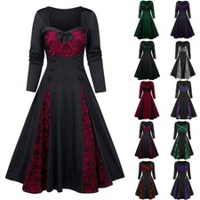 Womens Gothic Swing Skater Dress Ladies Retro Party A-Lined Fancy Midi Dresses