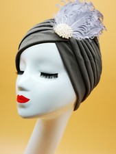 Grey & Ivory Feather Turban