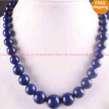 Genuine Natural 6-14mm Blue Lapis Lazuli Round Gemstone Beads Necklace 18 Inches
