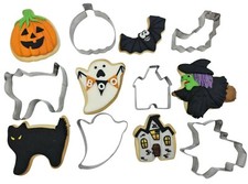 6 Pack Halloween Shaped Cookie cake Cutters Cat Ghost Bat Pumpkin House