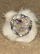 Vintage Real Mink Fur Brooch, With Amethyst Stamped 354, From England UK