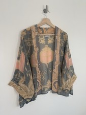 One Hundred Stars Kimono Jacket Grey Pink Chintz Baroque Open Cover Up