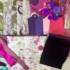 Craft Fabric Offcut Box with buttons ribbon gift tags various colours A4 box