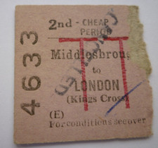 1969 Middlesbrough To London Kings Cross  Railway Station TT Ticket 