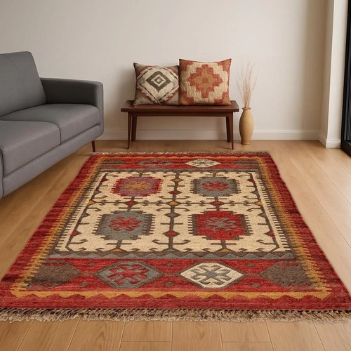 Natural wool jute kilim - kilim, area