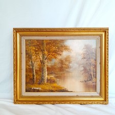 Ornate Wood Framed Vintage Oil Painting Signed C. Inness Autumnal Landscape