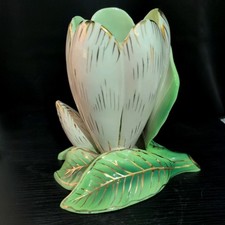 Vintage Italian Tulip Vase Green and White with Gold Leaf Detailing Mccoy style