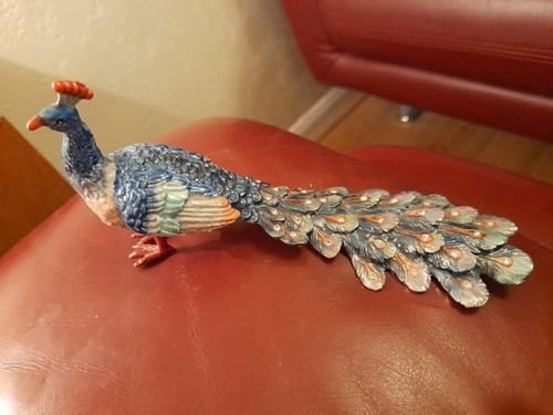 Peacock enameled hinged bird - peacock,
