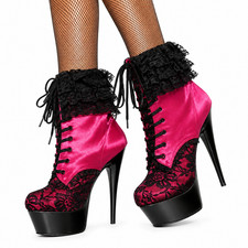Pink Ankle Boots Black Lace