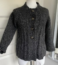 FARHI Chunky Knit Cardigan Wool Alpaca Size S Grey Marl Swingy 3/4 Sleeve