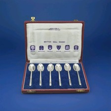 Set of 6 British Hallmarks Coffee Spoons Queens Coronation by Mappin & Webb 1953