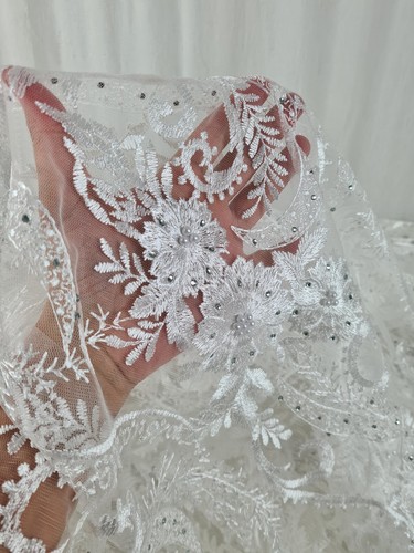 White embroidered tulle - embroidered,