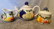 Rayware Country Ceramic Fruit Teapot Milk Jug Lidded Sugar Pot 3D Vintage Retro