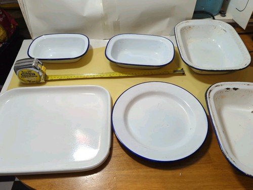 Vtg white blue enamelware - vtg,