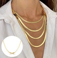 Women’s Gold Herringbone Necklace 5MM Wide Flat Snake Chain 18ct Gold Plated UK