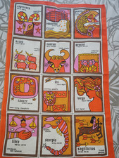 Vintage Signs of the Zodiac RARE retro tea towel 1970s