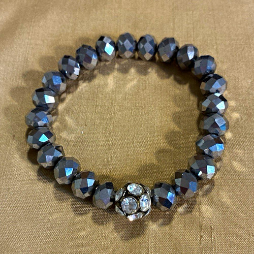 Pewter crystal beaded stretch - pewter,