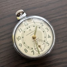 Chrome Case Ingersoll / Smiths  Cream, Gold & Green Dial Pocket Watch, ca. 1959