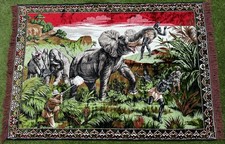 Vintage Hunting Scene Tapestry Rug – Elephant & Hunters Design – 180cm x 125cm