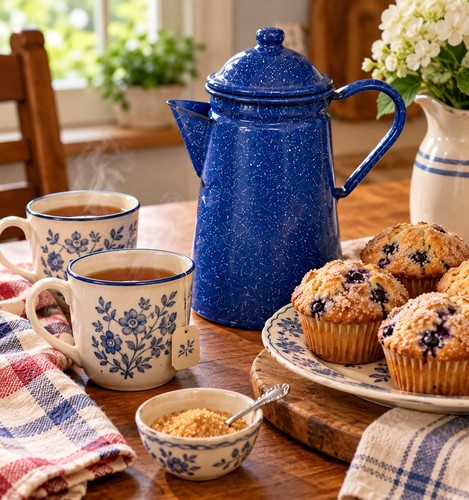 Blue speckled enamelware - blue,
