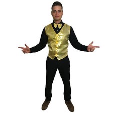 Ring master Sequin Sparkle Waistcoat & Bow Tie Showbiz Mens Fancy Dress Costume