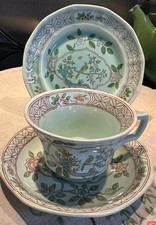 Adams Ironstone Calyx Ware Singapore Bird Design Trio Teacup Saucer Teaplate Set