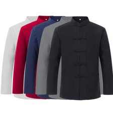 Men Traditional Chinese Tang Suit Jacket Top Martial Arts Kung Fu Taichi Uniform